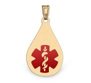 14k Yellow Gold Medical ID Teardrop Charm or Pendant with Red Enamel