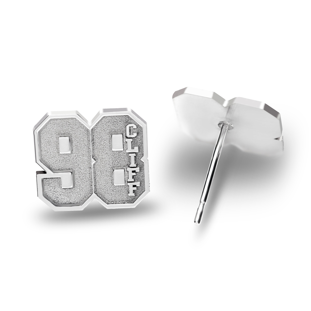 Pair Of Sports Number Stud Earrings With Name - PG102782