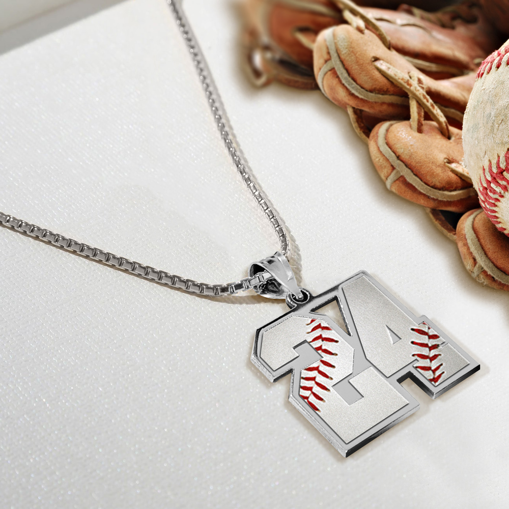Color Enameled Baseball Number Charm Necklace or Pendant w/ 18 inch