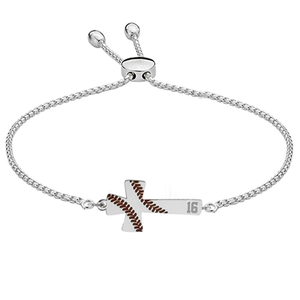 Baseball Stitch Enameled Cross Adjustable Bracelet w  Number