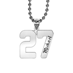 Personalized Number Pendant with Black Enamel Name