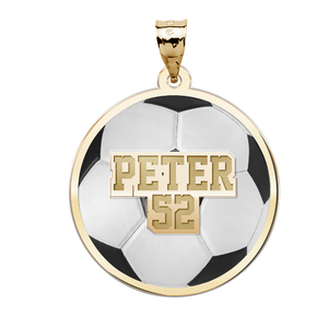 Color Enameled Soccer Pendant with Name   Number