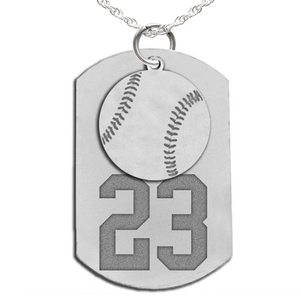 Baseball Dog Tag with Number and Swivel Pendant