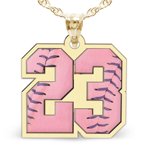 Color Enameled Pink Softball Number Charm or  Pendant with 2 Digits