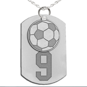 Soccer Dog Tag with Number and Swivel Pendant