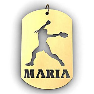 Personalized Female Softball Player Sports Dog Tag Cut Out Necklace