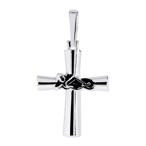 Sterling Silver High Polished Swimmer Cross w  Antique Finish