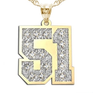 Jersey Hammered Two Digit Number Charm or Pendant w  20 Diamonds