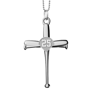 Baseball Bat Cross Pendant with Number w  20 inch Chain