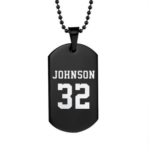 Black Stainless Steel Sports Name and Number Dog Tag