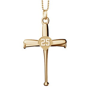 10k Yellow Gold Baseball Cross Pendant - Personalized With Name & Number, Sports Jewelry For Athletes