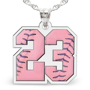 Color Enameled Pink Softball Number Charm or  Pendant with 2 Digits