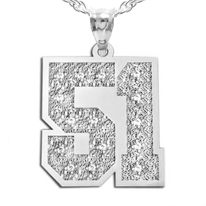 Jersey Hammered Two Digit Number Charm or Pendant w  20 Diamonds
