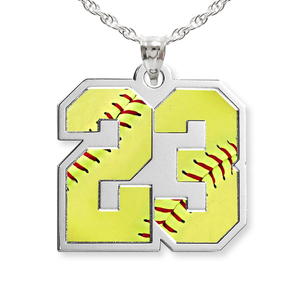 Color Enameled Softball Number Charm or  Pendant with 2 Digits