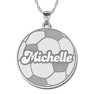 Personalized Soccerball with Script Name Disc Pendant or Charm