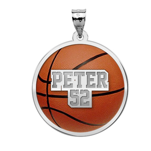 Color Enameled  Basketball Pendant with Name   Number