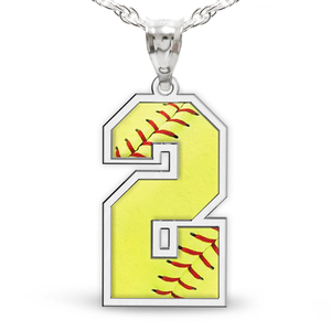 Softball Color Enameled Single Number Pendant or Charm