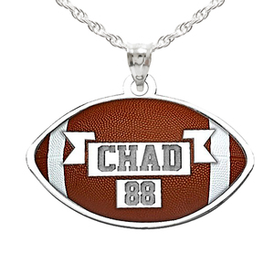 Color Enameled Football Pendant with Name   Number