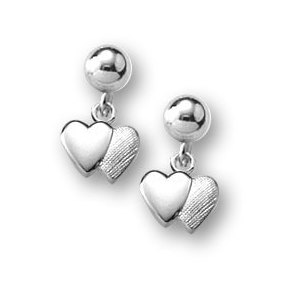 Sterling Silver Children s  Double Heart   Dangle  Earrings