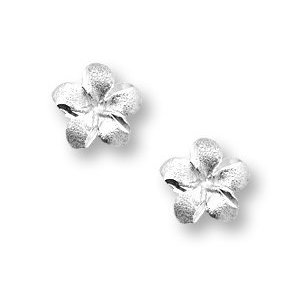 14K  White Gold Children s  Flower  Hand Engraved Earrings