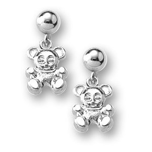 Sterling Silver Children s  Teddy Bear   Dangle  Earrings