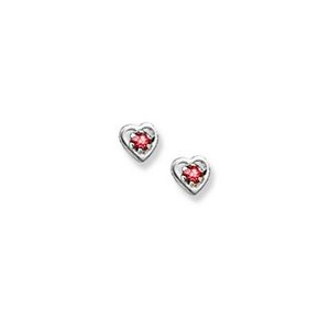14K  White Gold Child s Genuine Ruby Heart Birthstone Earrings
