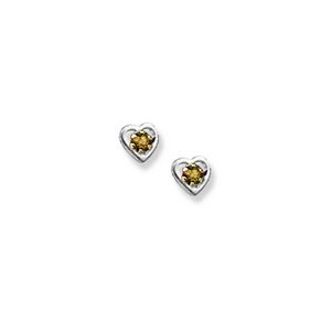 14K  White Gold Child s Genuine Citrine Heart Birthstone Earrings