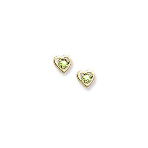 14K Yellow Gold Child s Genuine Peridot Birthstone Heart Earrings