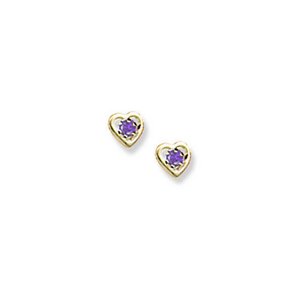 14K Yellow Gold Children s Genuine Amethyst Birthstone Heart Earrings