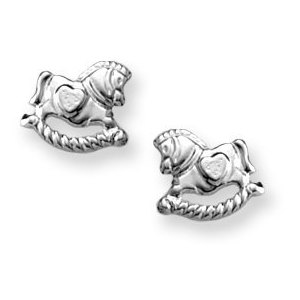 Sterling Silver Children s  Rocking Horse   Post Earrings