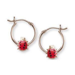 14K  Yellow Gold Children s Hoops with Lady Bug Earrings