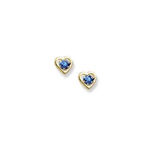 14K Yellow Gold Child s Genuine Sapphire Birthstone Heart Earrings