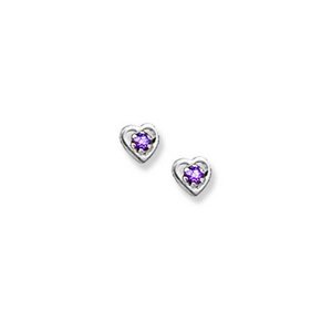 14K  White Gold Child s Genuine Rhodolite Heart Birthstone Earrings