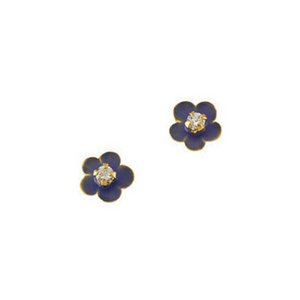 14K Yellow Gold Children s Flower Enamel Earring W Cubic Zirconia
