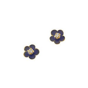 14K Yellow Gold Children s Flower Enamel Earring W Cubic Zirconia