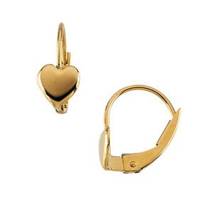 14K Yellow Gold Children LeverBack Earring W Heart