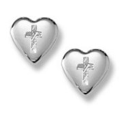 Sterling Silver Children s  Heart Cross  Post Earrings