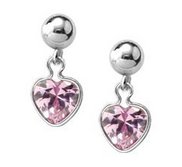 Sterling Silver Children s Heart Drop Earrings w  Pink Cubic Zirconia
