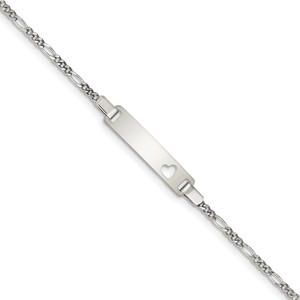 Sterling Silver Pierced Heart Figaro Chain Children s ID Bracelet