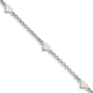 Sterling Silver Childrens Heart Charm Link Bracelet