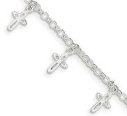 Sterling Silver Childrens Cross Charm Link Bracelet