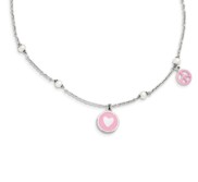 Sterling Silver Childrens Pearls   Enameled Peace Sign Charm Link Bracelet