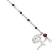 Sterling Silver Childrens Rholodite Garnet Rosary Bead Bracelet