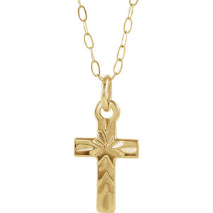 14k Yellow Gold Diamond Cut Children s Cross Pendant w  15  Chain Included