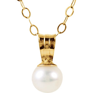 14K Yellow Youth Pearl Pendant w  15  Necklace