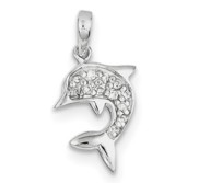 Sterling Silver Polished Dolphin w  CZ Pendant