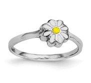 Sterling Silver Plated Children s White and Yellow Enamel Daisy Ring