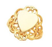 14K Gold Women s Heart Signet Ring with Filigree Design