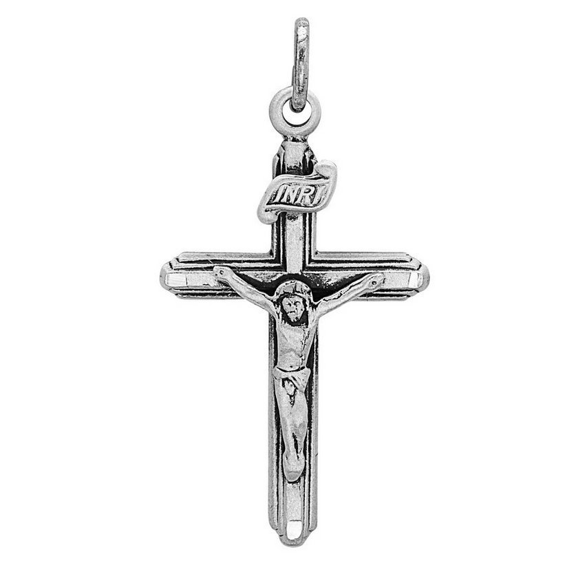 Sterling Silver Antiqued Squared Cross Crucifix Pendant 