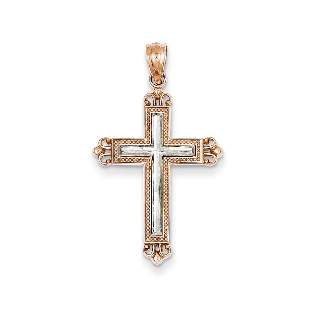 14k Rose Gold And White Rhodium Diam.-Cut Cross Pendant 14k Rose Gold And White Rhodium Diam.-Cut Cross Pendant